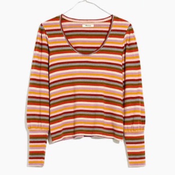 Madewell puff sleeve striped sweater top - Picture 1 of 4